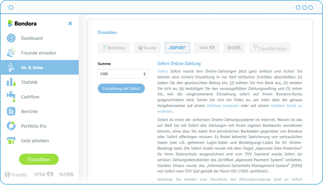 Einzahlungsarten Bondora