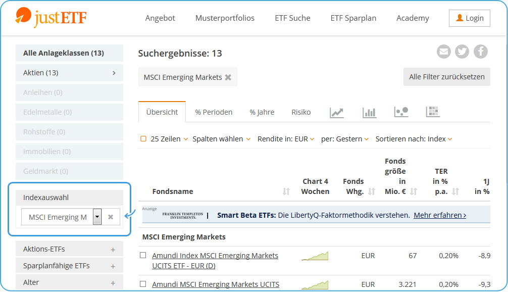 justETF Indexauswahl